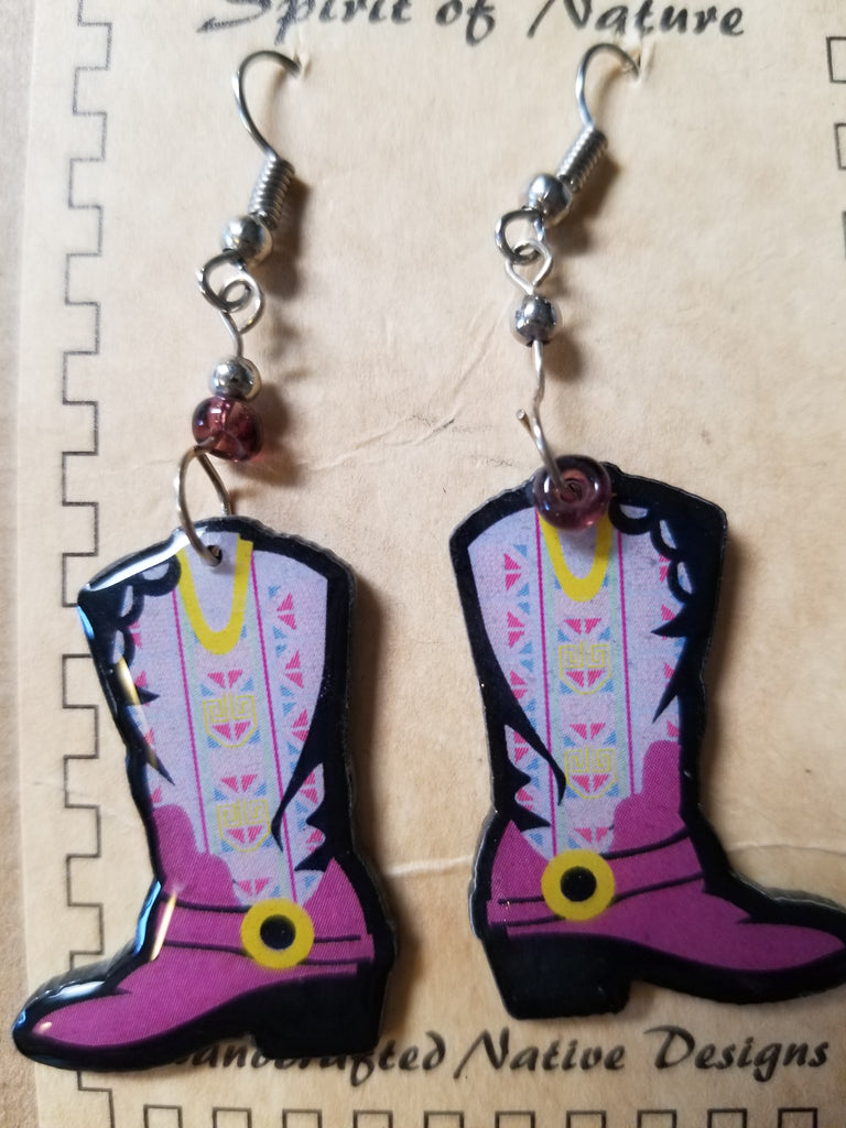 Hand painted lavender/purple cowboy boot earrings