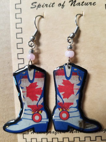 Hand painted Cowboy boot earrings with fall leaves