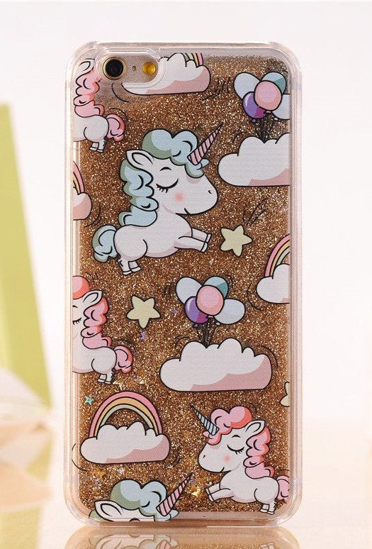 Unicorn iPhone Case Cover with Liquid Glitters