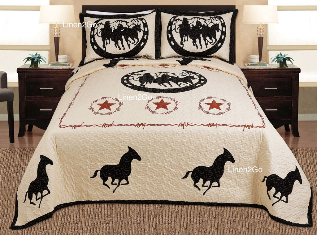 3-Piece Western Style Quilt Comforter Set - Zana Horse - 1