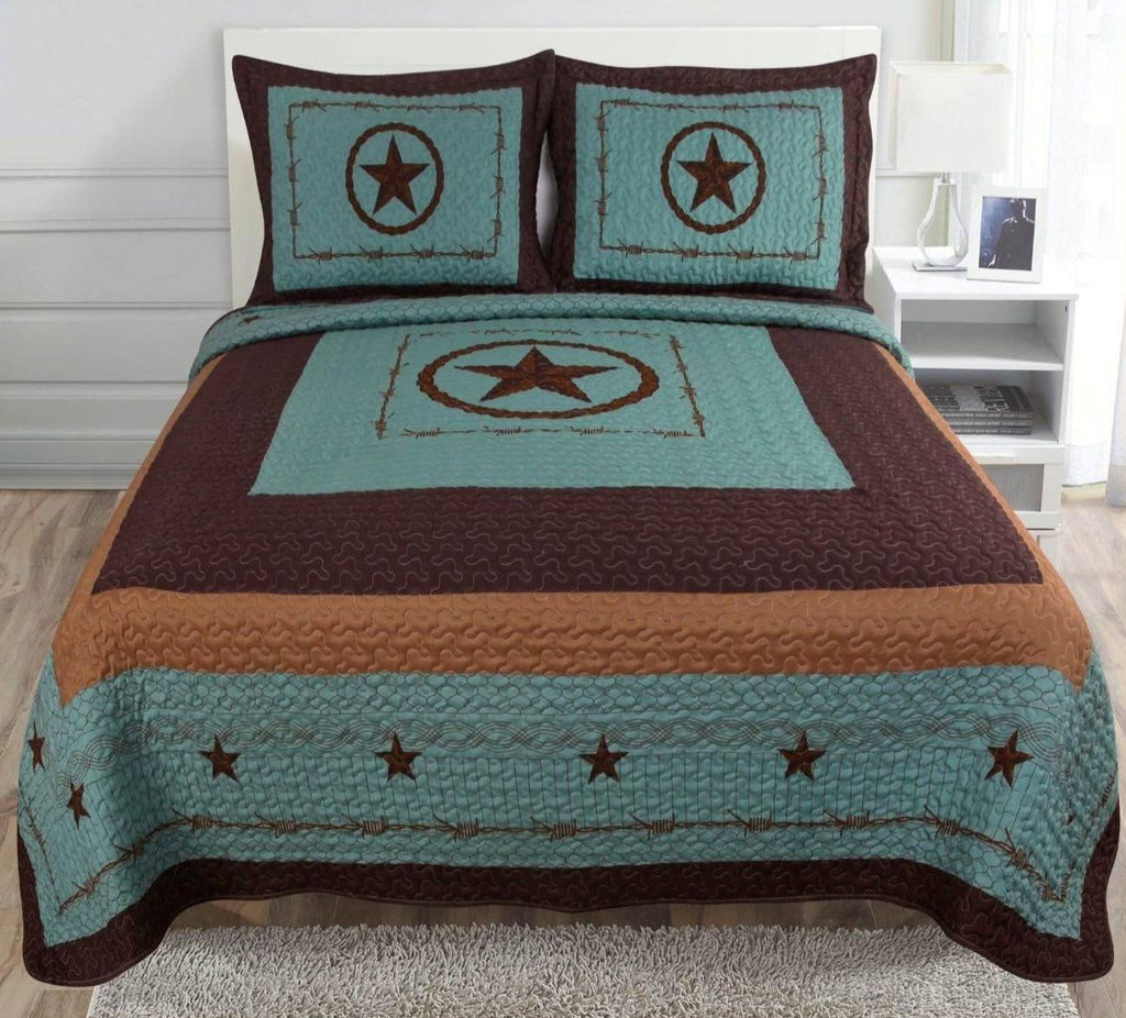 3-Pieces Quilt Comforter Set - Turquoise - Zana Horse