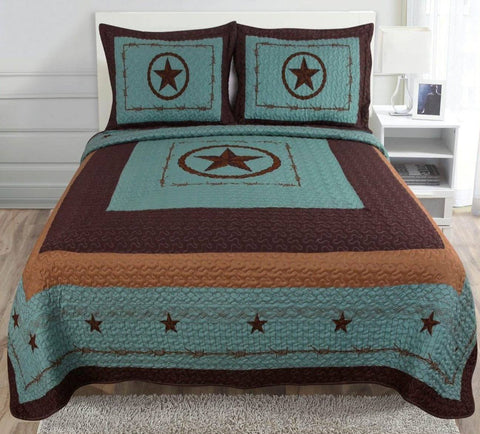 3-Pieces Quilt Comforter Set - Turquoise