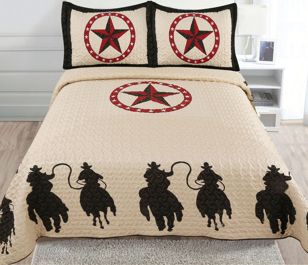 3-Pieces Red Star Quilt Comforter Set - Zana Horse