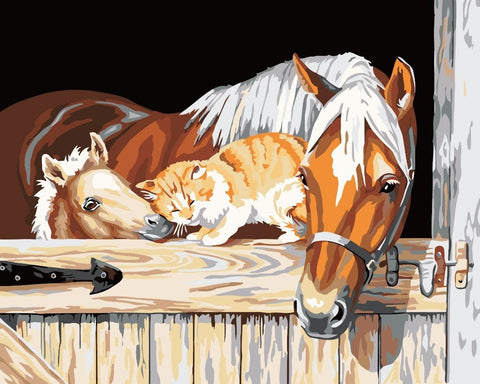 Painting By Numbers - Horses & Cat