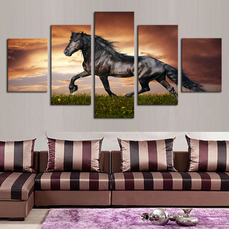 Wall Art Decor - Black Horse Sunset - Zana Horse
