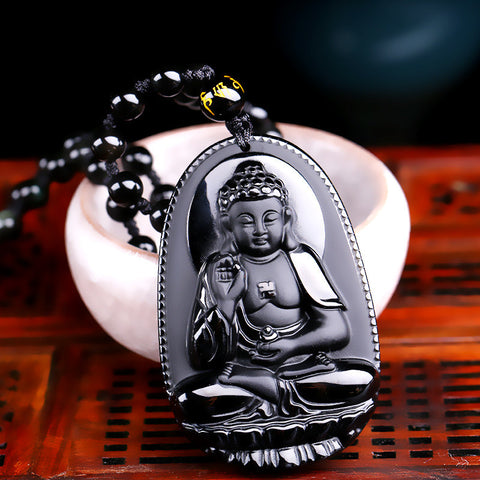 Lucky Obsidian Carved Buddha